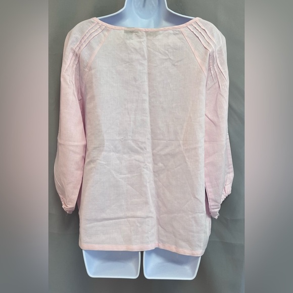 Carole Little 100% Linen Boho 3/4 Sleeves Tunic Top Blouse XL embroidery Pink - Picture 2 of 7